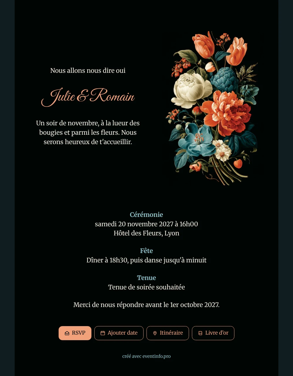 Envoyer un faire-part de mariage noir &ndash; exemple 1