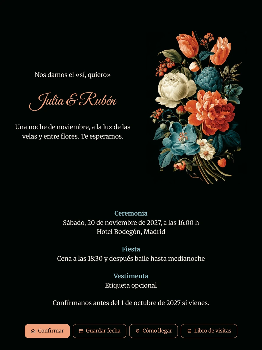 Enviar una invitación de boda negra