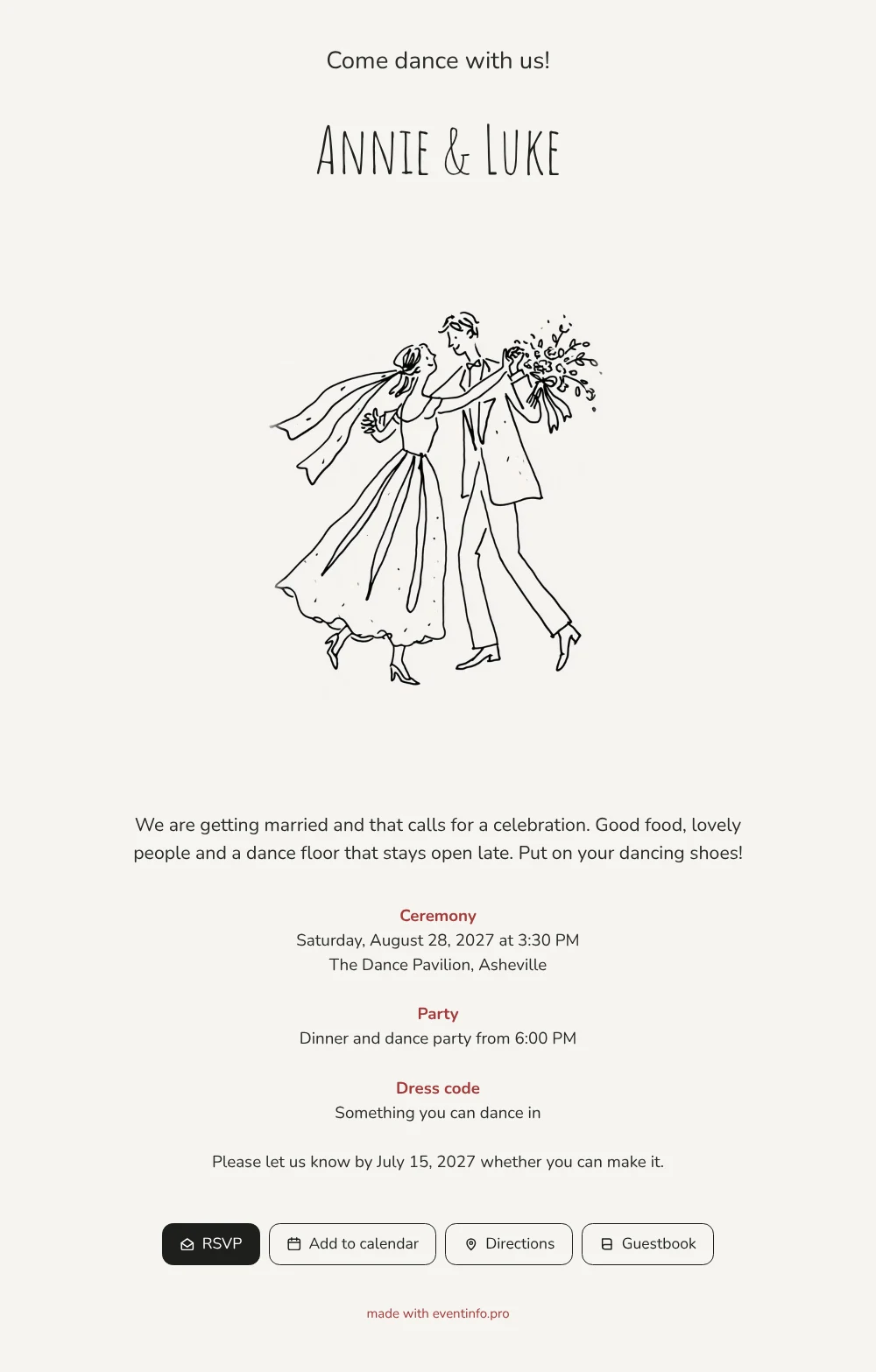 Make a cheerful dance-floor wedding invitation &ndash; example 1