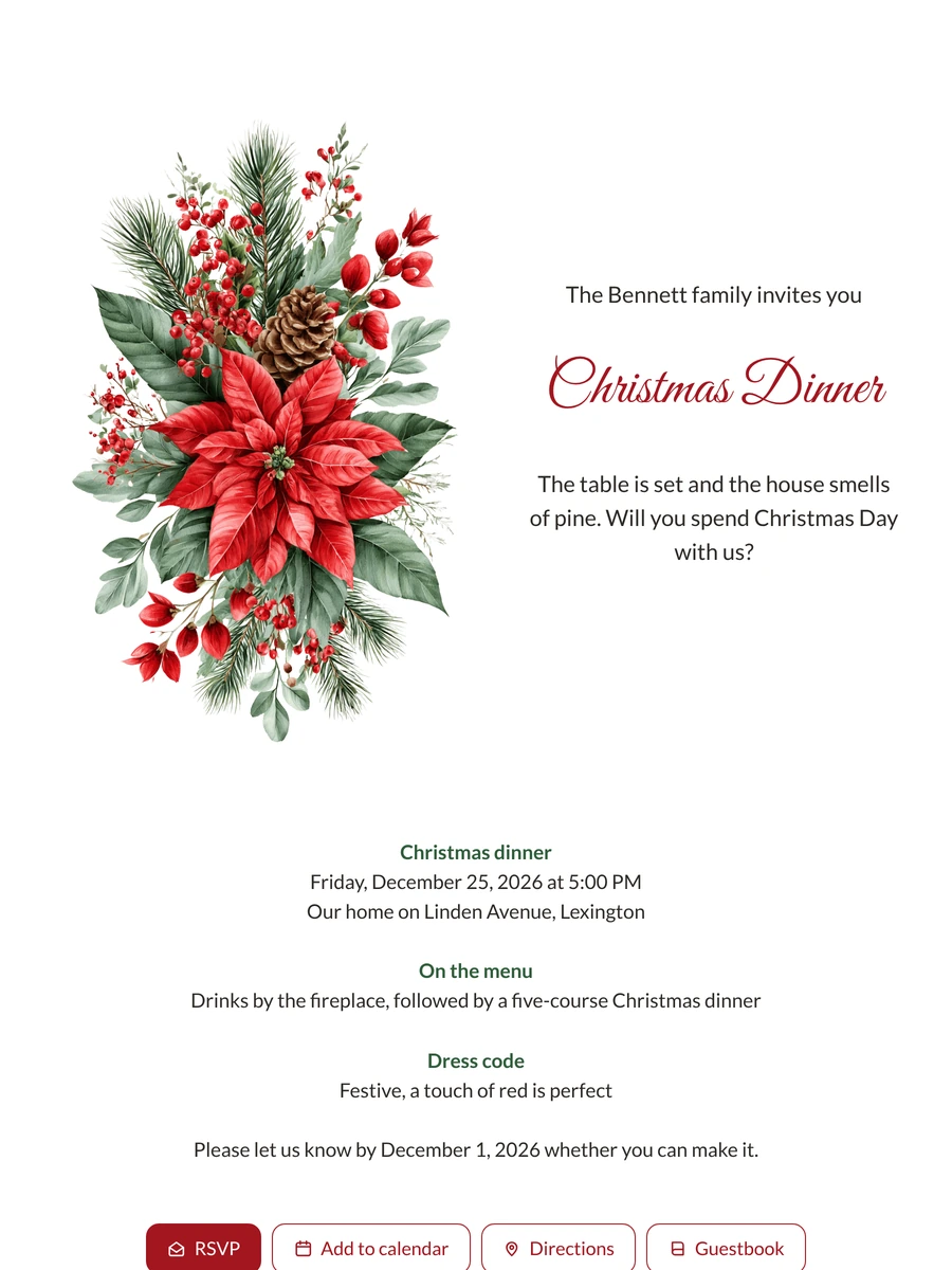Create a white Christmas dinner invitation