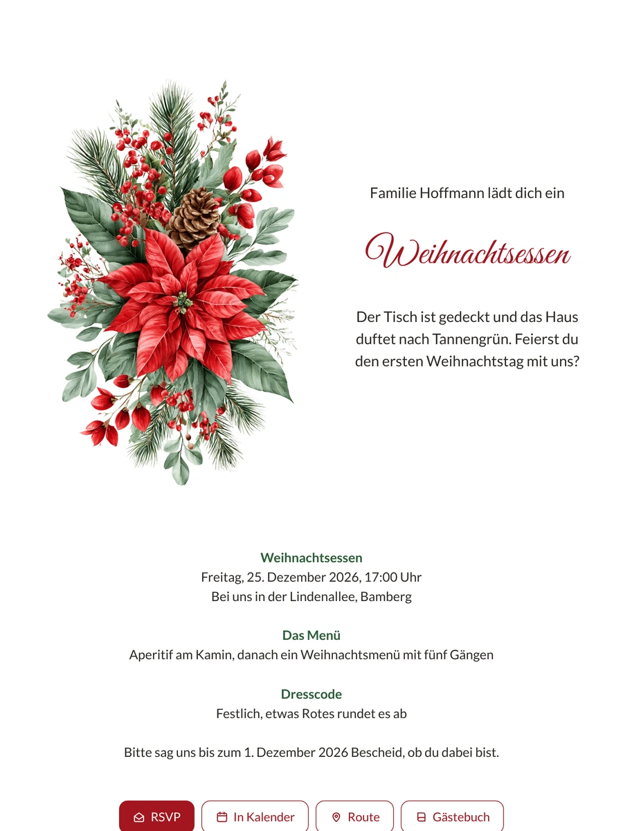 Einladung zum Weihnachtsmenü mit fünf Gängen gestalten