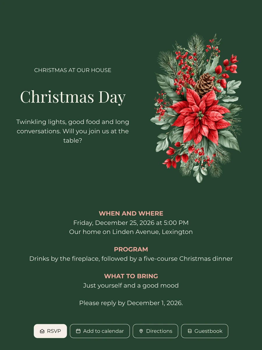Send a green poinsettia Christmas invitation