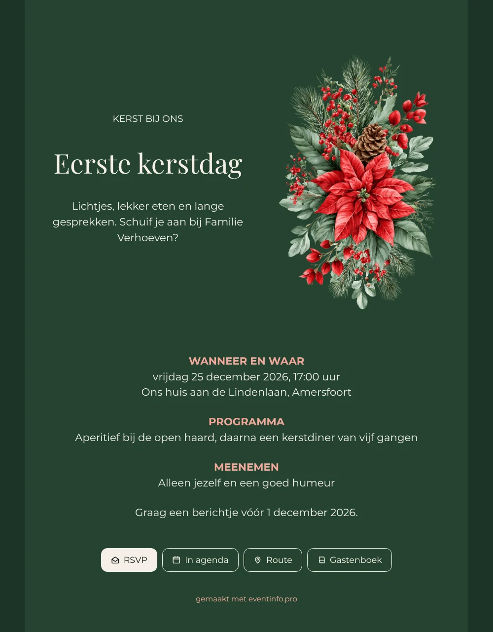 Groene kerstuitnodiging met kerstster versturen &ndash; voorbeeld 1