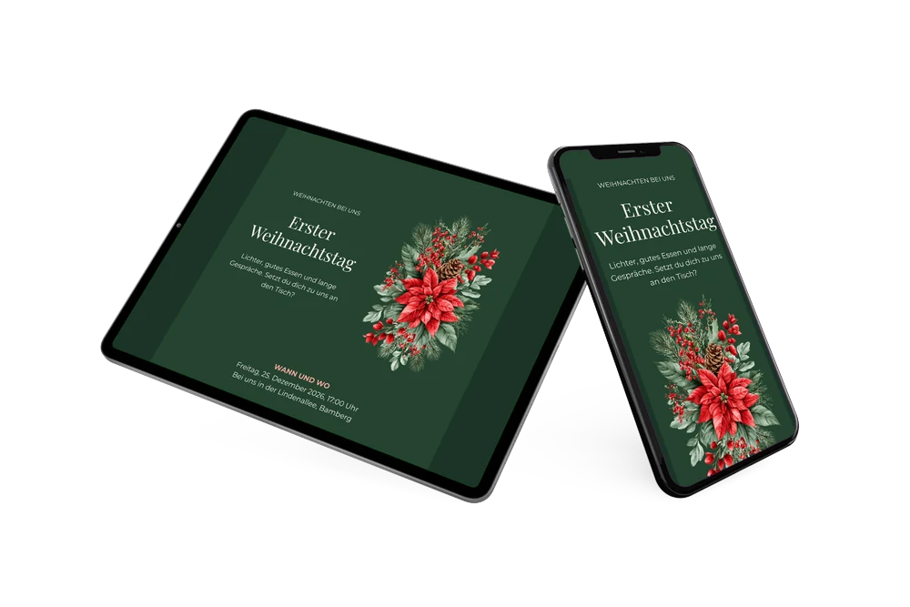 Grüne Weihnachtseinladung mit Weihnachtsstern versenden &ndash; Beispiel 2