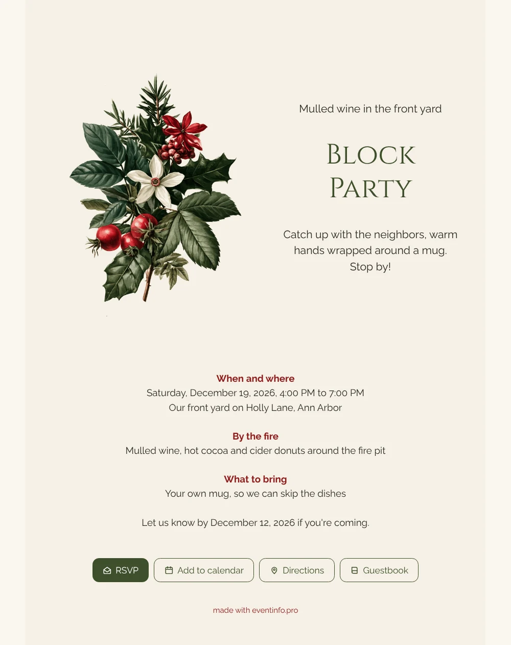 Make a holly block party invitation &ndash; example 1