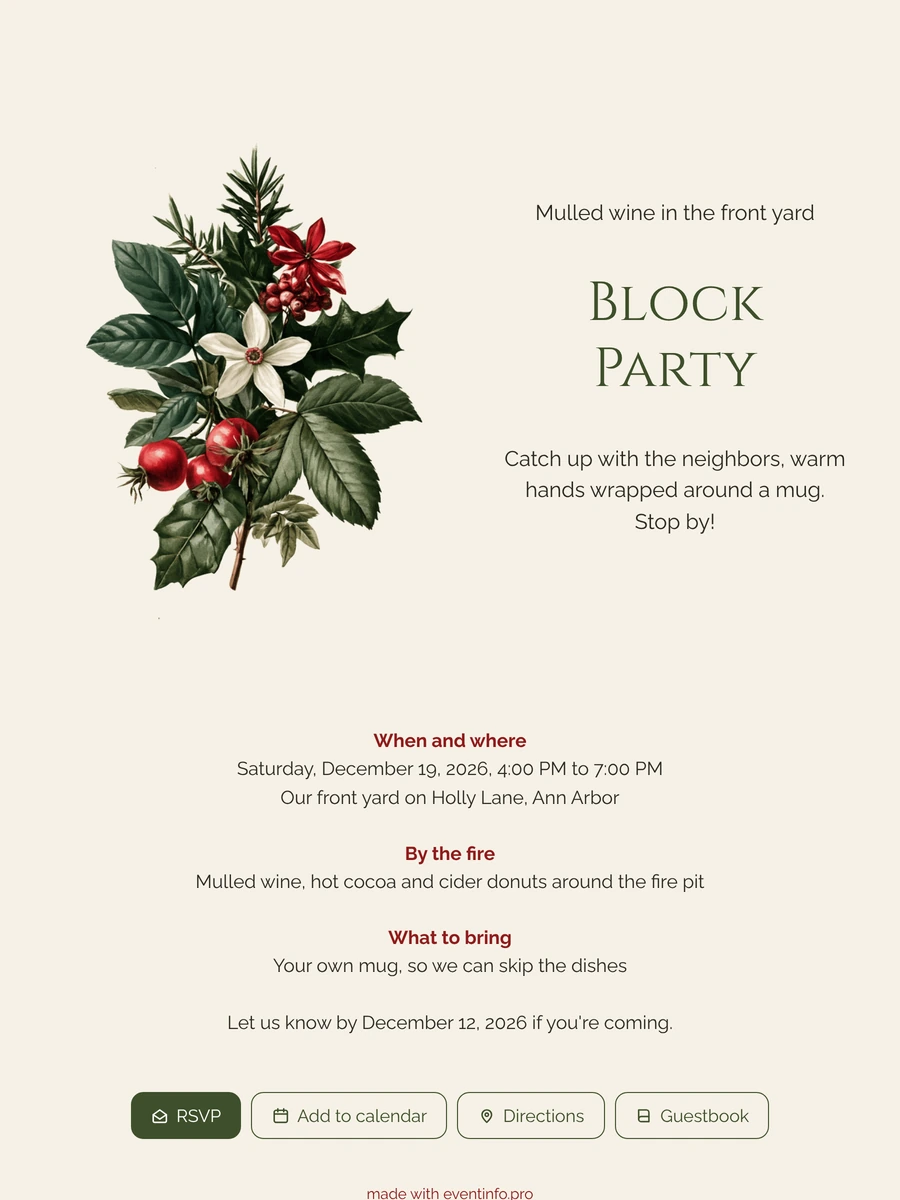 Make a holly block party invitation