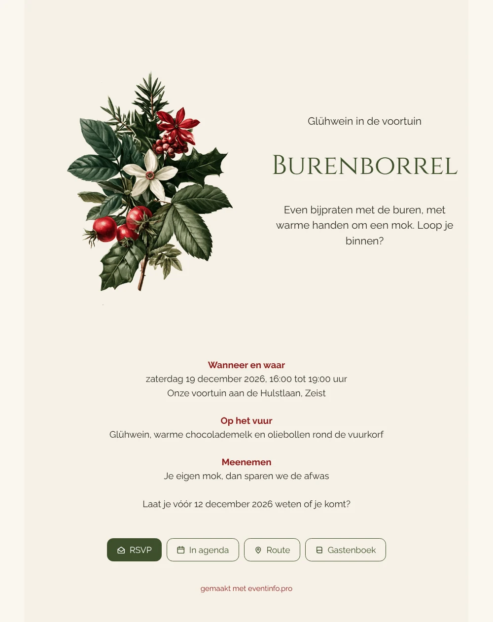 Uitnodiging voor een burenborrel met hulst maken &ndash; voorbeeld 1