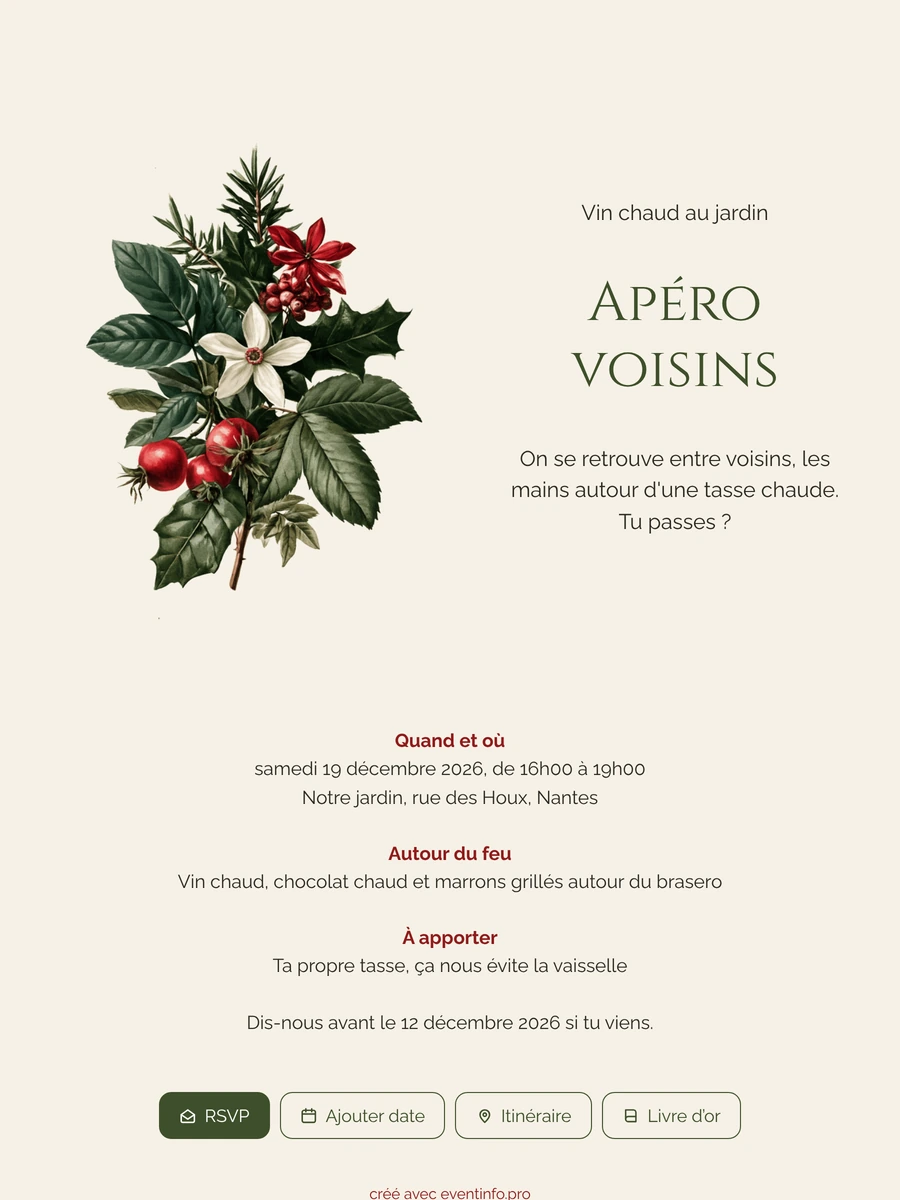 Créer une invitation pour l’apéro des voisins