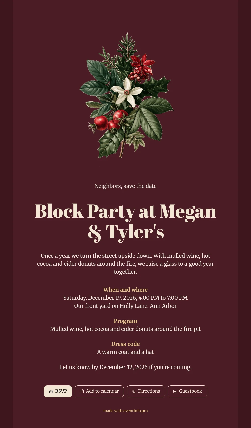 Create a holly block party invitation &ndash; example 1