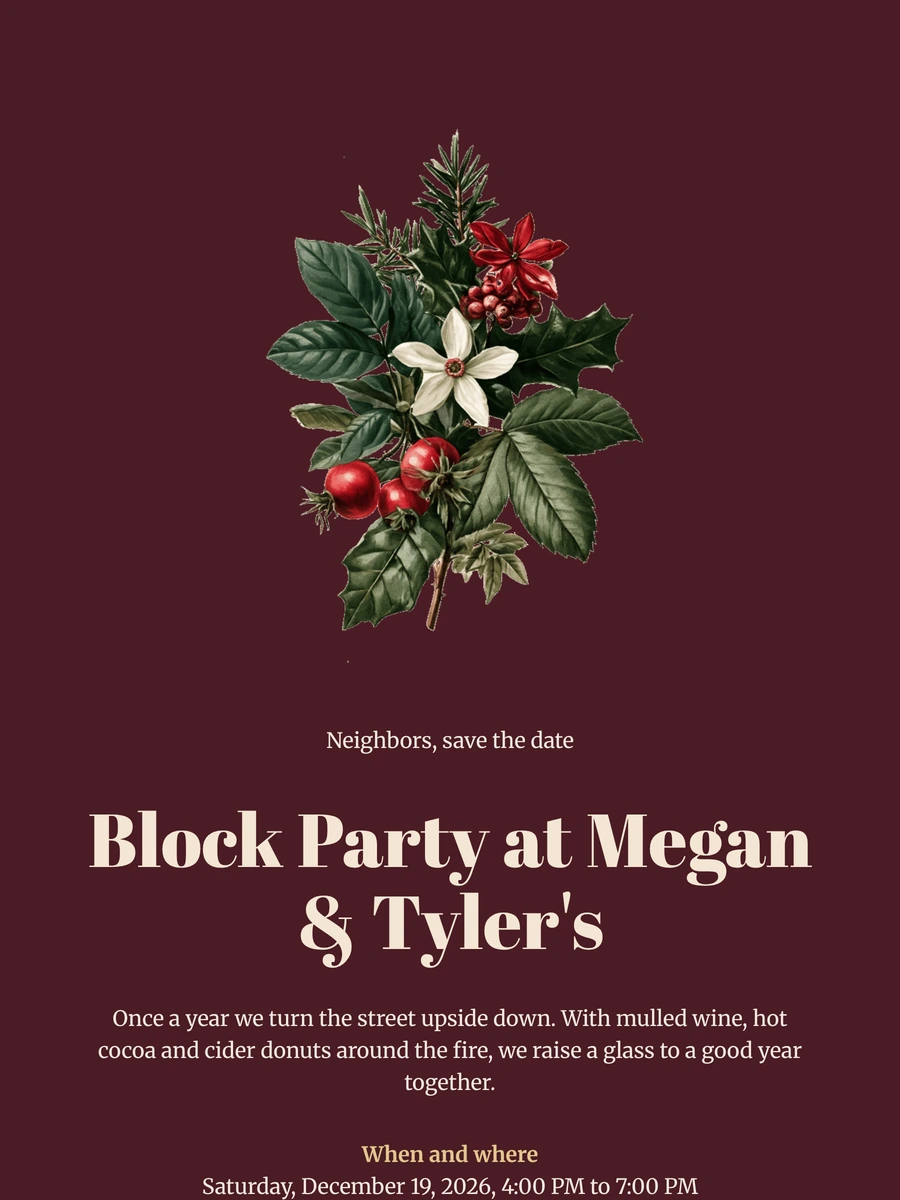 Create a holly block party invitation