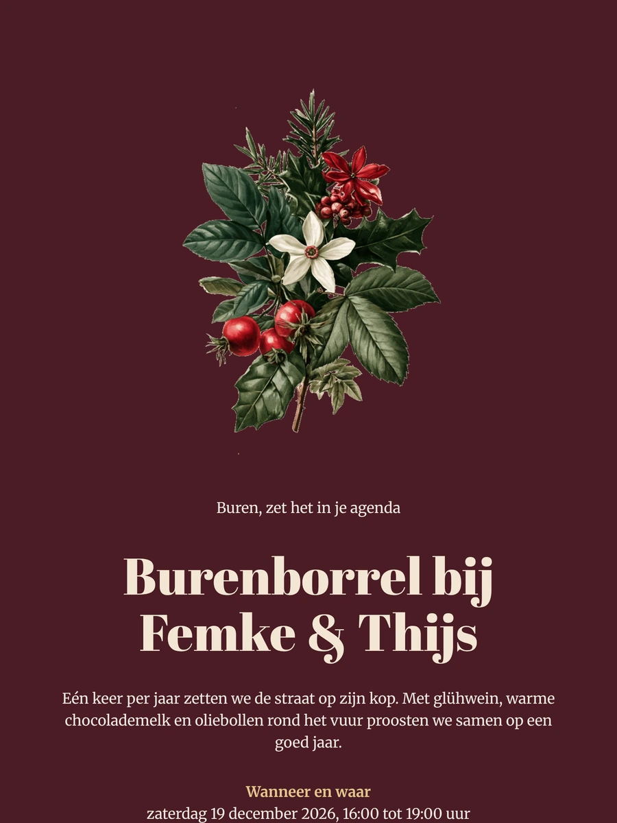 Wijnrode kerstuitnodiging voor de buren maken