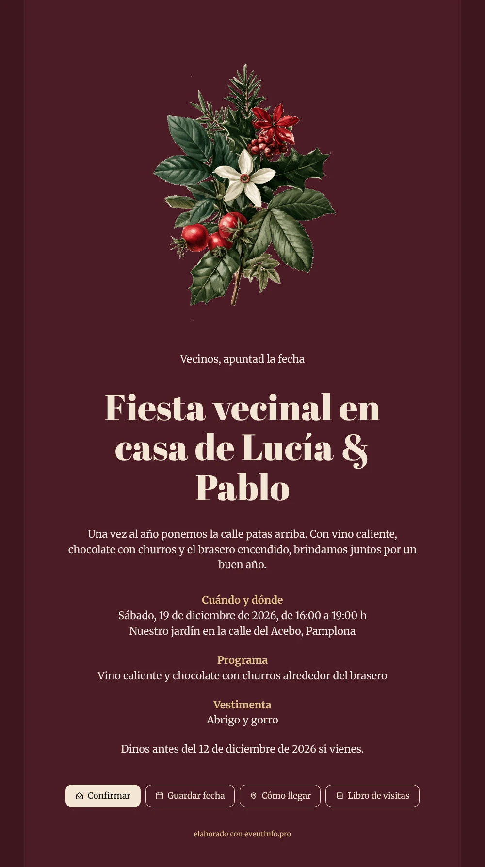 Crear una invitación vecinal con acebo &ndash; ejemplo 1