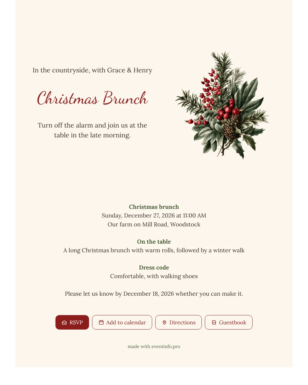 Make a farmhouse Christmas brunch invitation &ndash; example 1