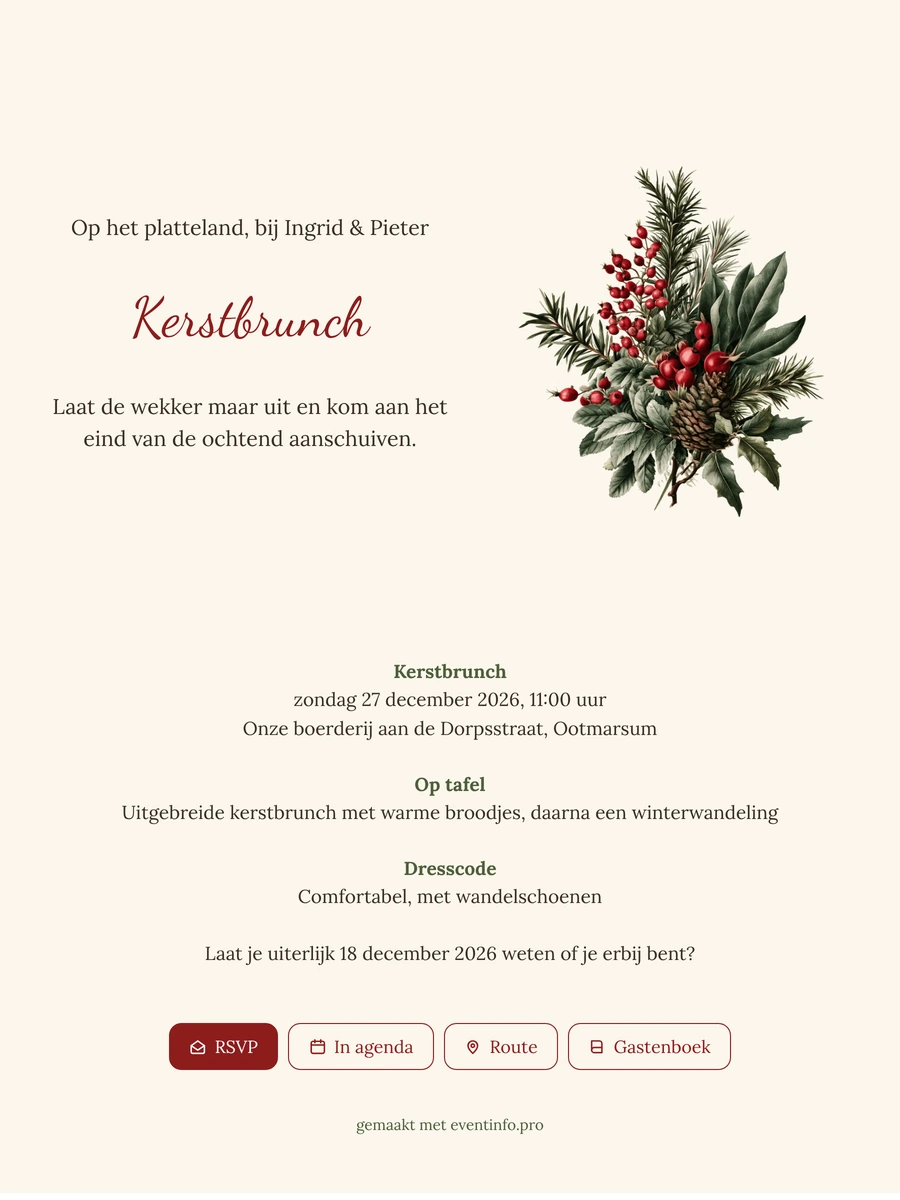 Uitnodiging voor je kerstbrunch met rozenbottels maken