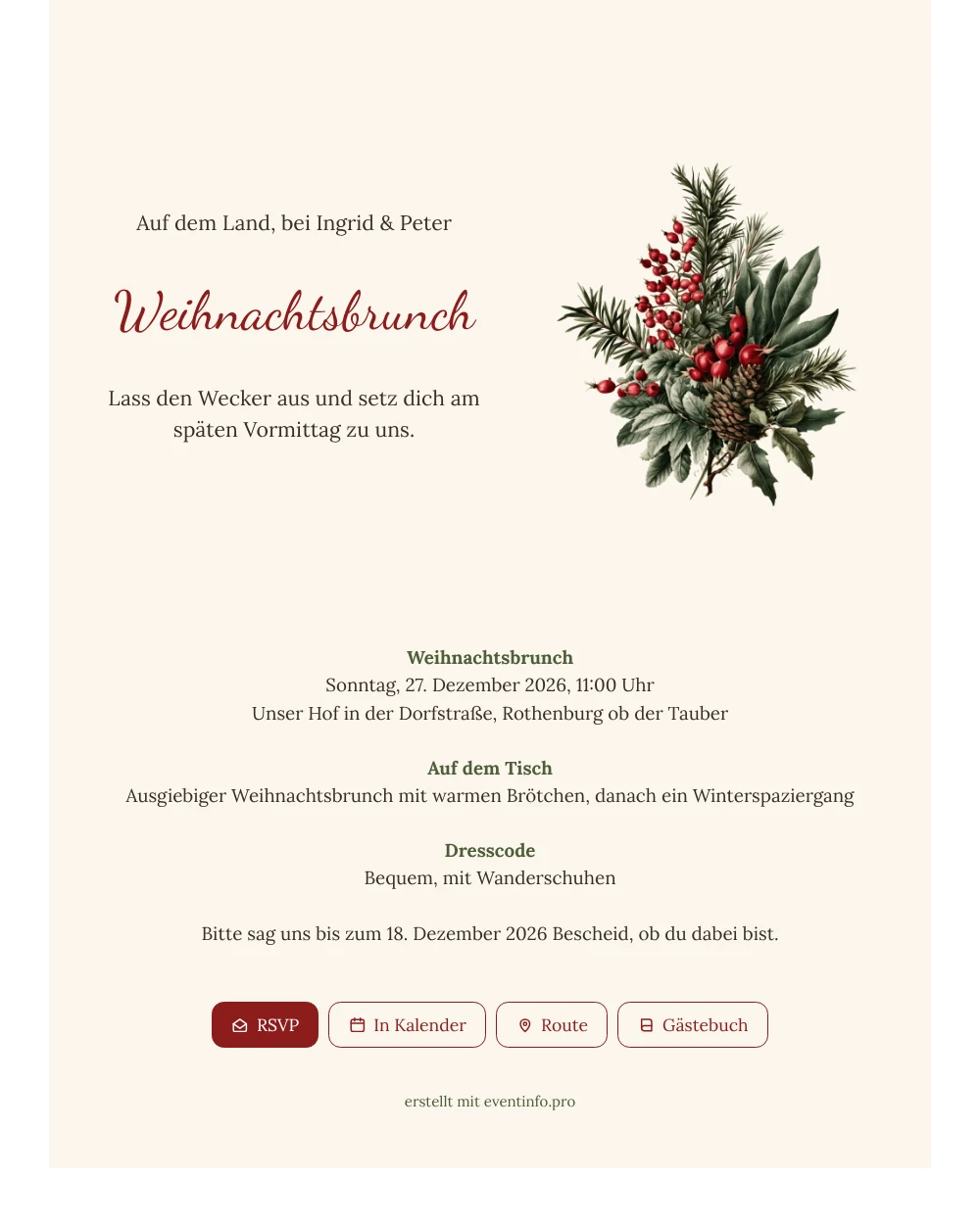 Einladung zum Weihnachtsbrunch auf dem Land gestalten &ndash; Beispiel 1