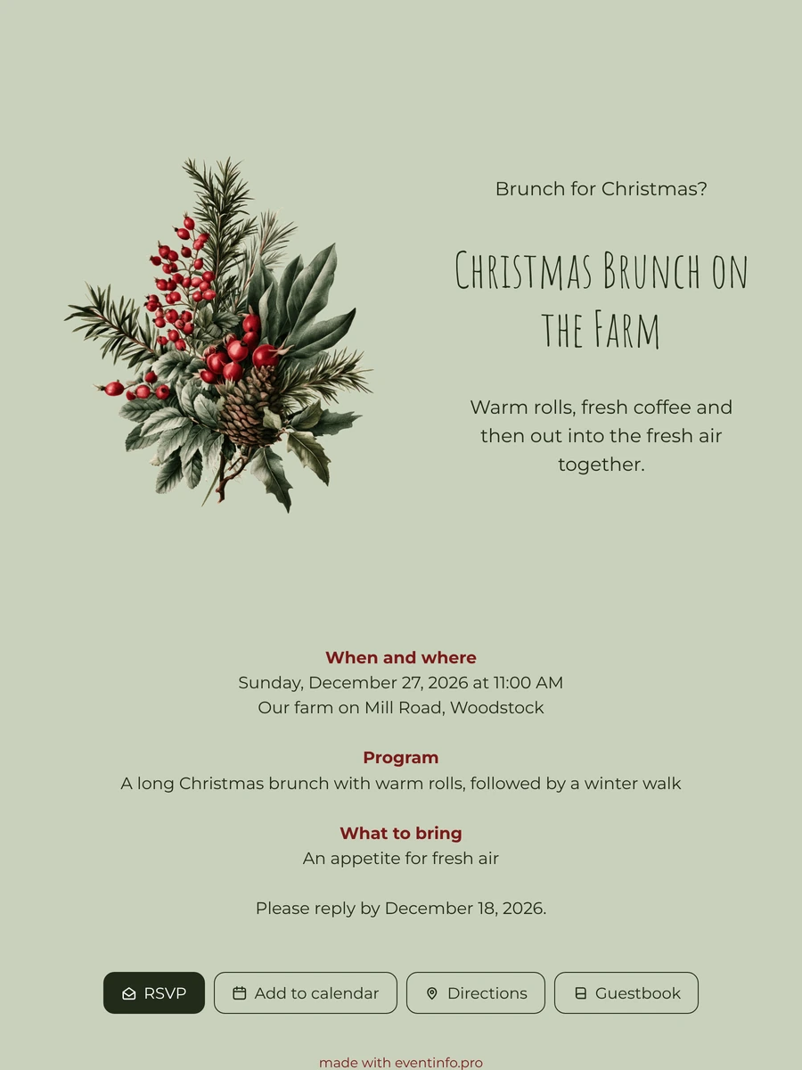 Create a sage green Christmas brunch invite