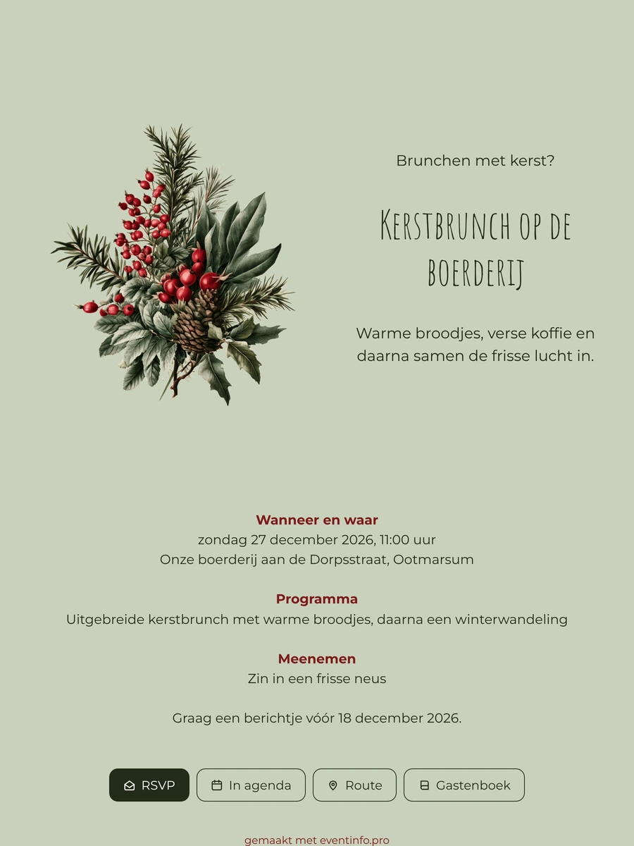 Saliegroene uitnodiging voor je kerstbrunch maken