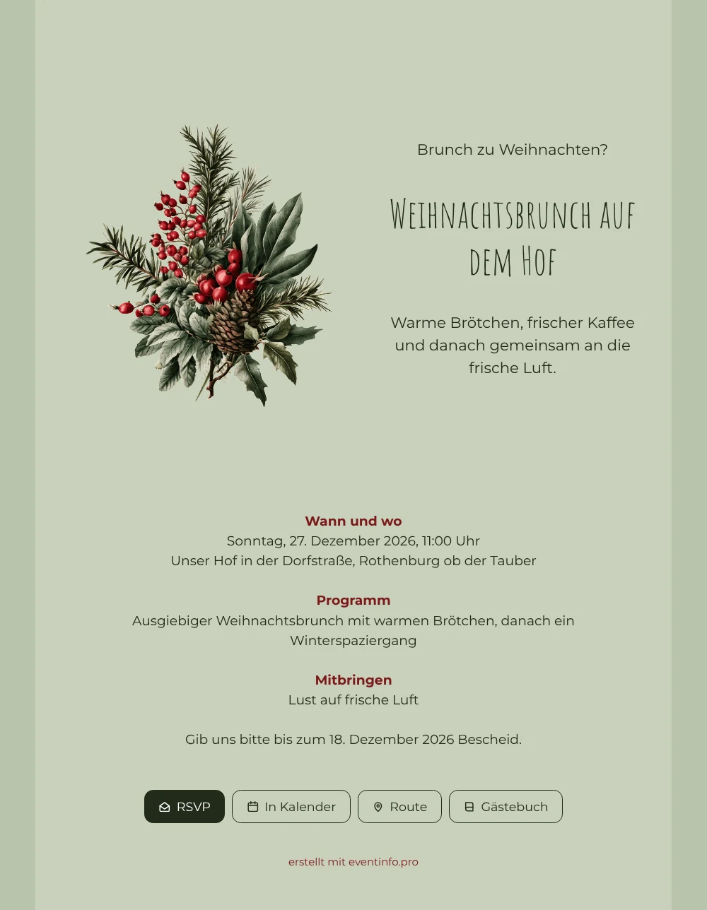 Salbeigrüne Brunch-Einladung zu Weihnachten erstellen &ndash; Beispiel 1