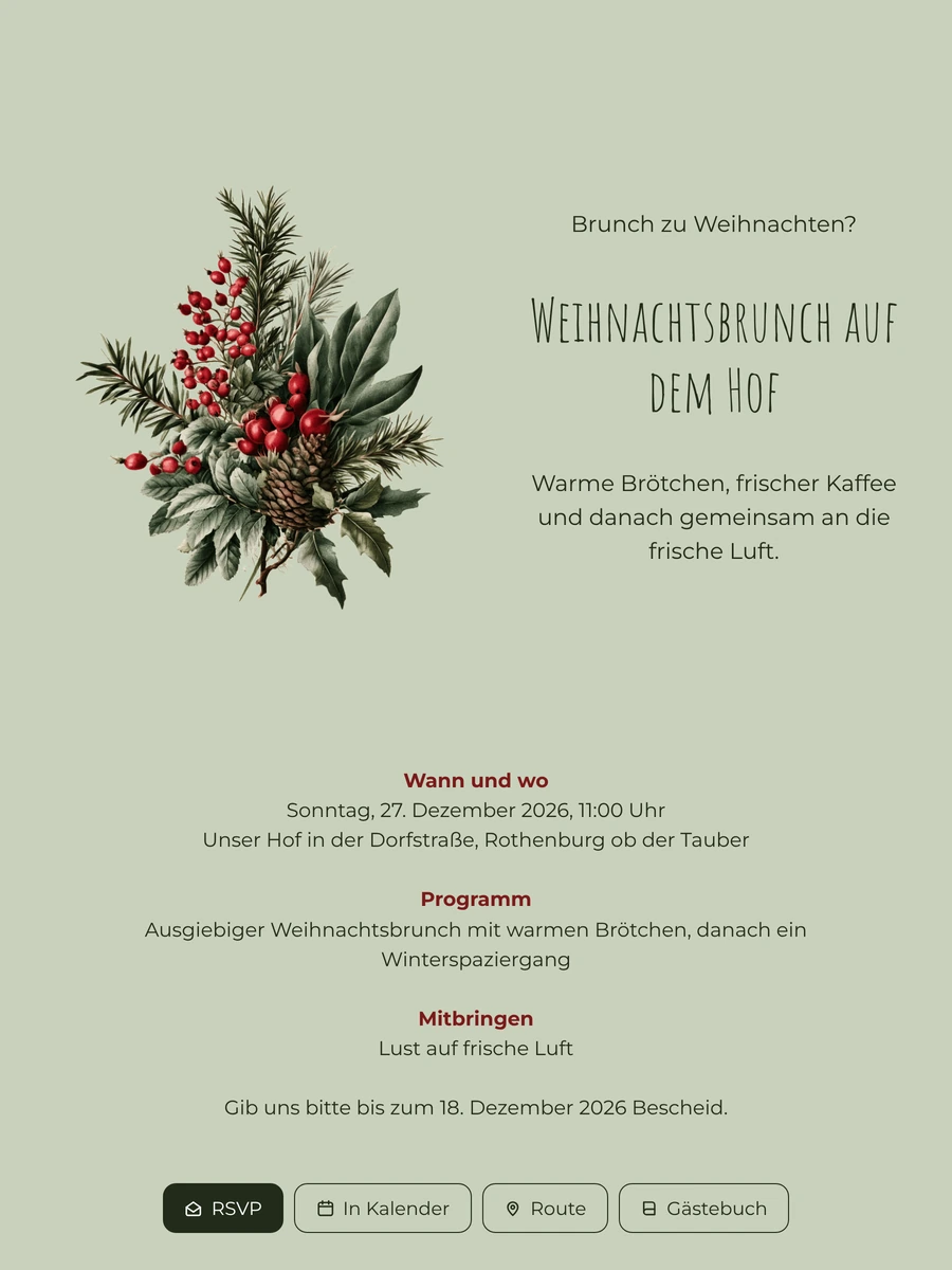 Salbeigrüne Brunch-Einladung zu Weihnachten erstellen