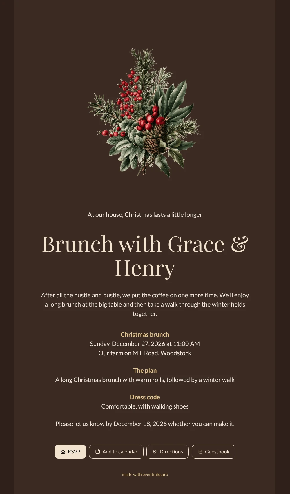 Create a dark brown Christmas brunch invitation &ndash; example 1