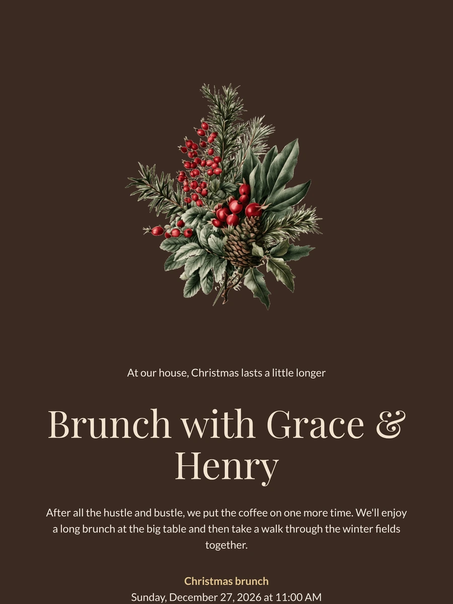Create a dark brown Christmas brunch invitation