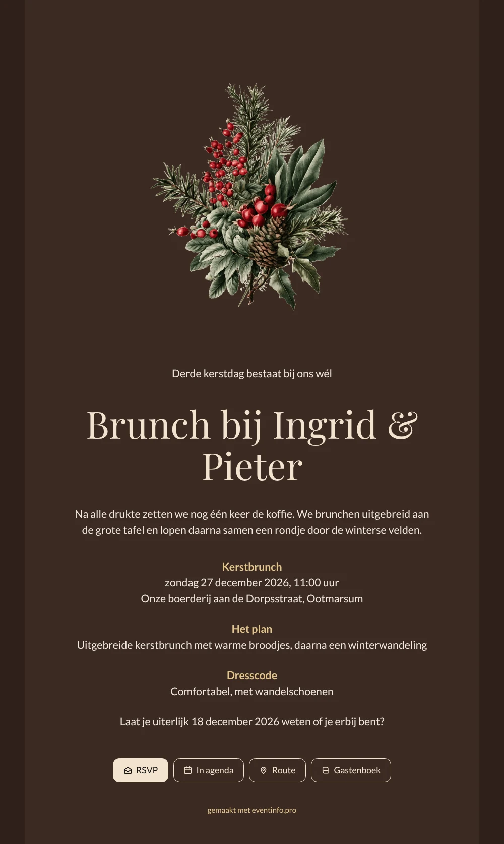 Kerstbrunch-uitnodiging met vintage boeket maken &ndash; voorbeeld 1
