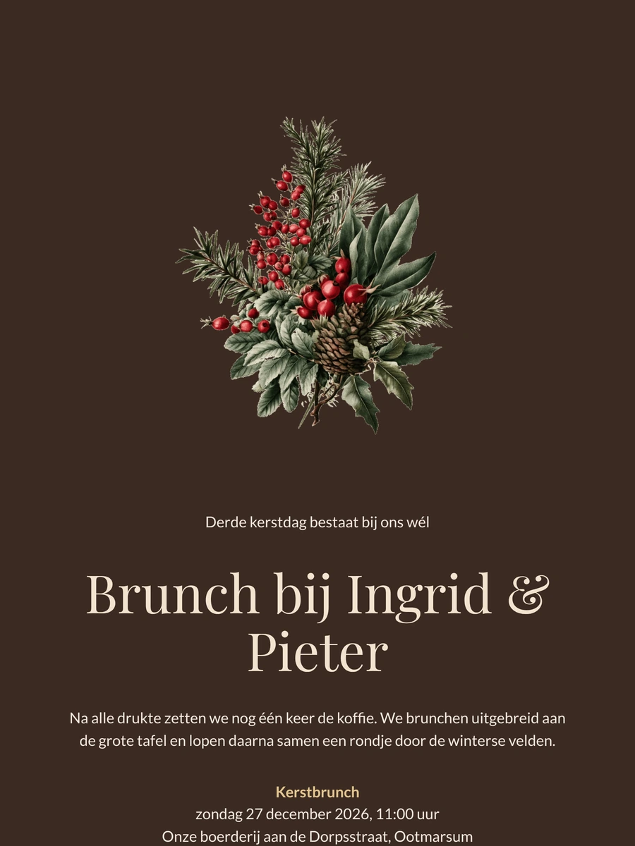 Kerstbrunch-uitnodiging met vintage boeket maken