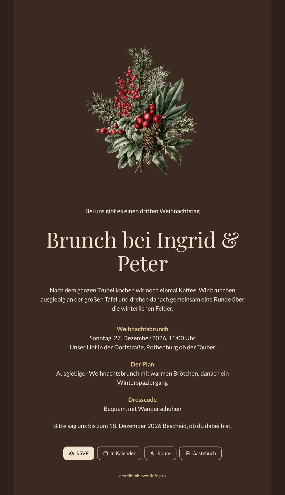 Dunkelbraune Einladung zum Weihnachtsbrunch gestalten &ndash; Beispiel 1