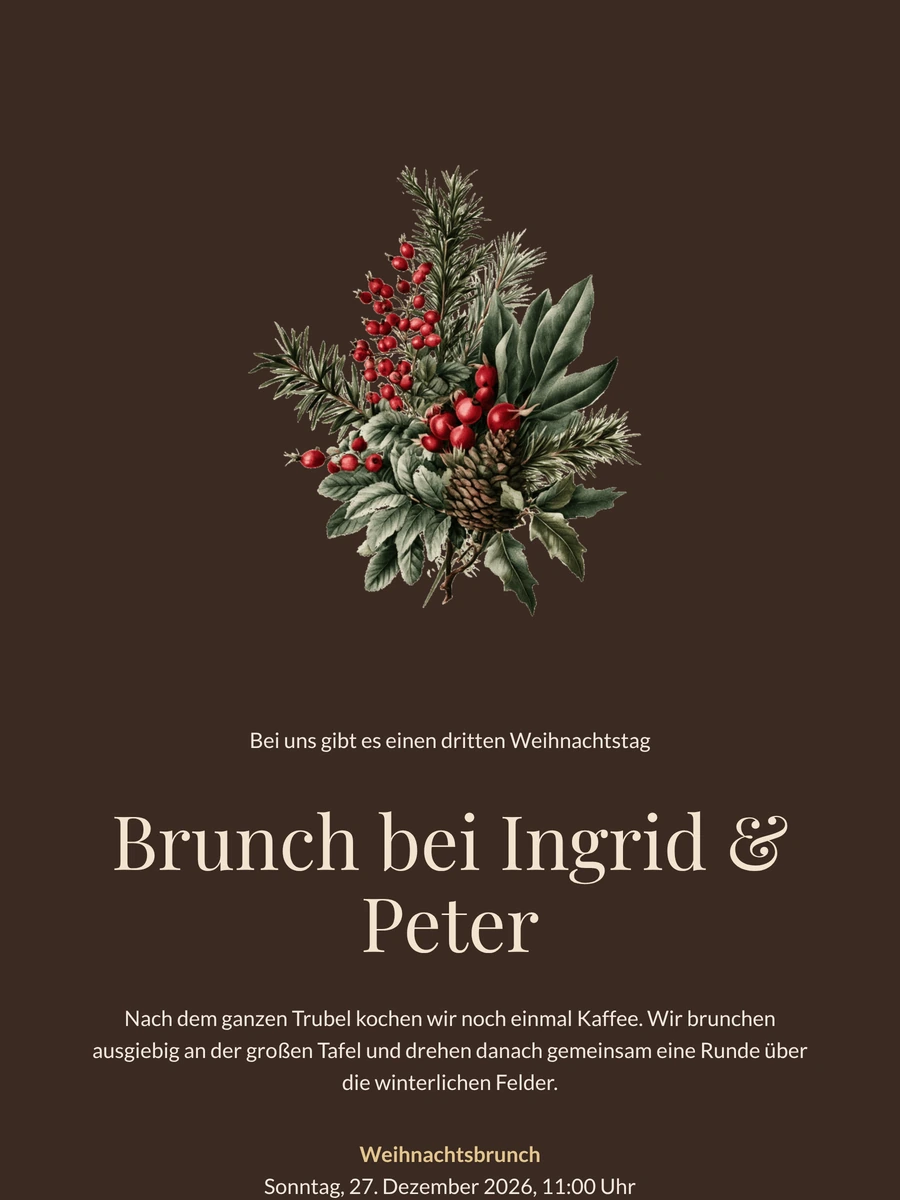 Dunkelbraune Einladung zum Weihnachtsbrunch gestalten