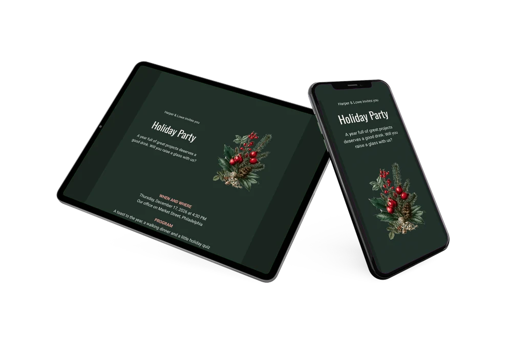 Send a dark green company holiday invitation &ndash; example 2