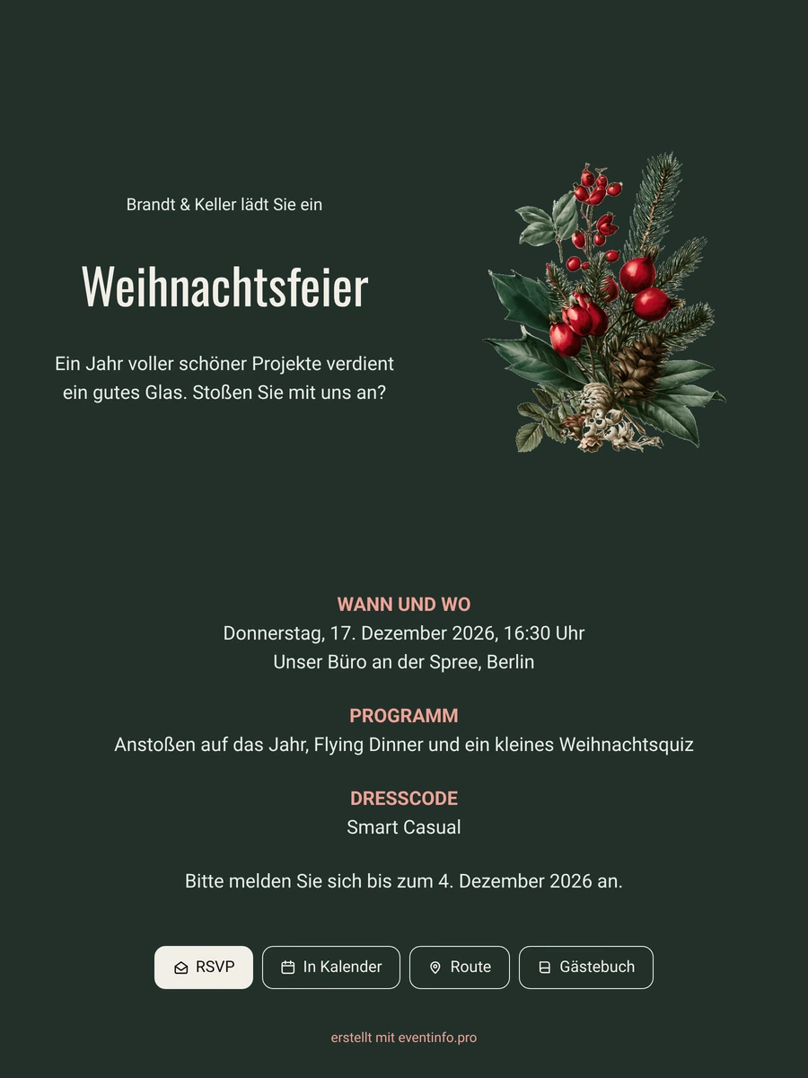 Weihnachtseinladung für Firmen in Versalien erstellen