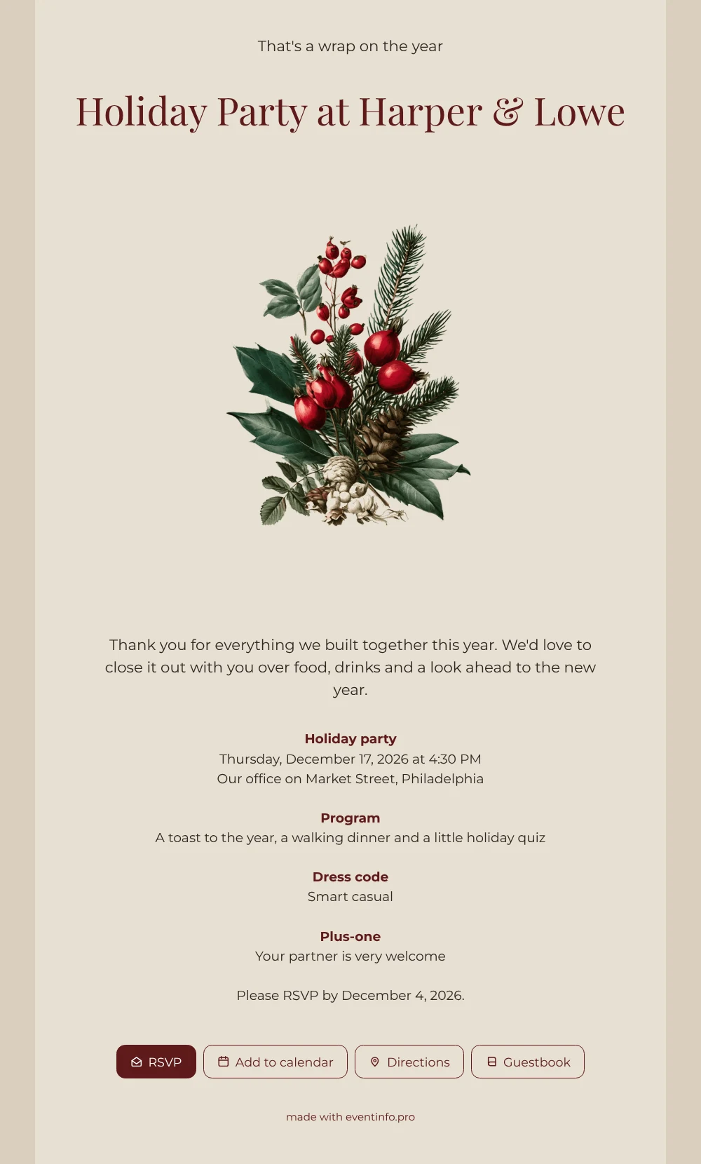 Create a sand and burgundy company invitation &ndash; example 1
