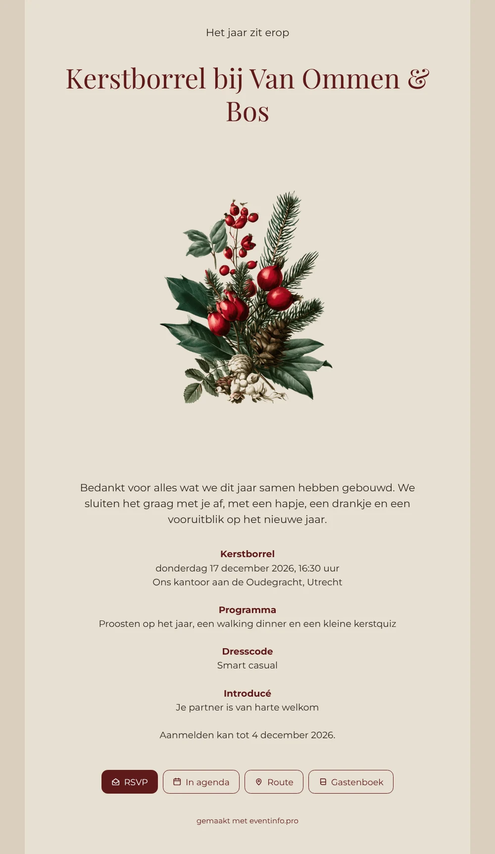 Zakelijke kerstuitnodiging met sneeuwbessen maken &ndash; voorbeeld 1