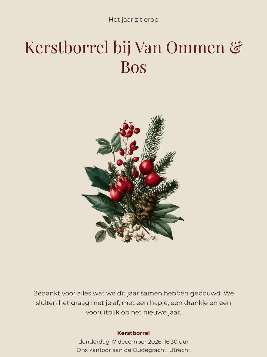 Zakelijke kerstuitnodiging met sneeuwbessen maken
