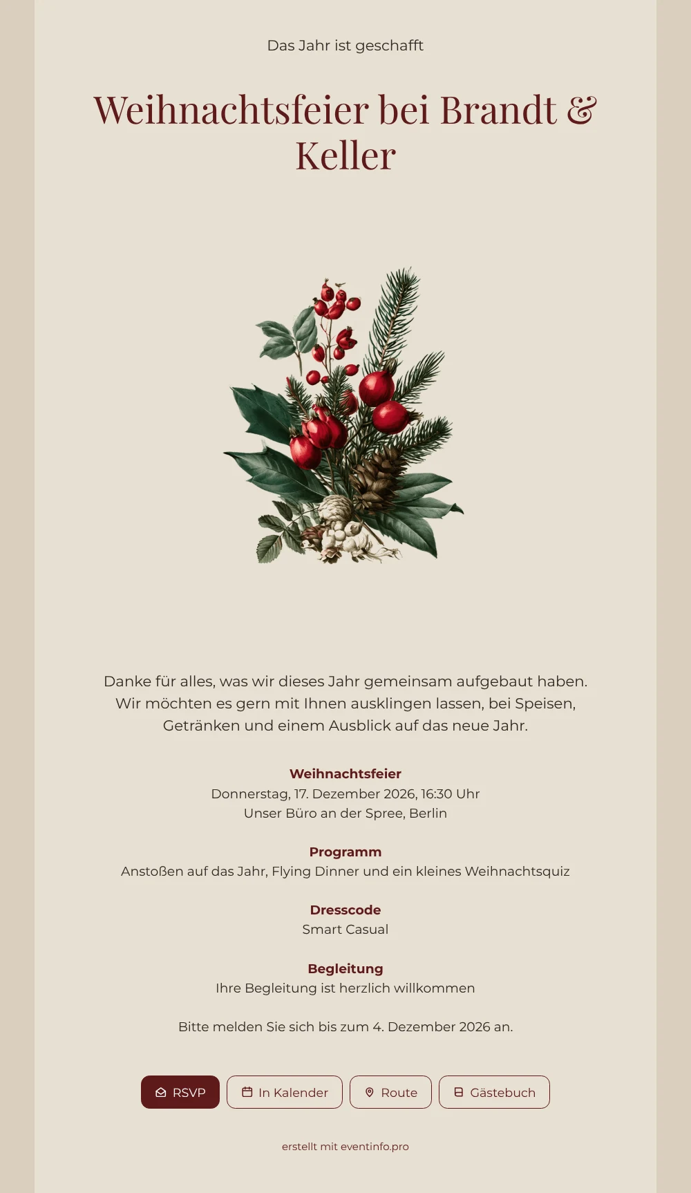 Helle Geschäftseinladung zu Weihnachten gestalten &ndash; Beispiel 1