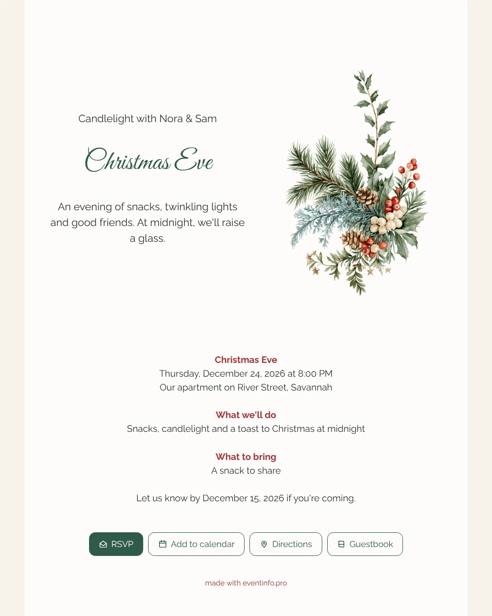 Create a candlelit Christmas Eve invitation &ndash; example 1