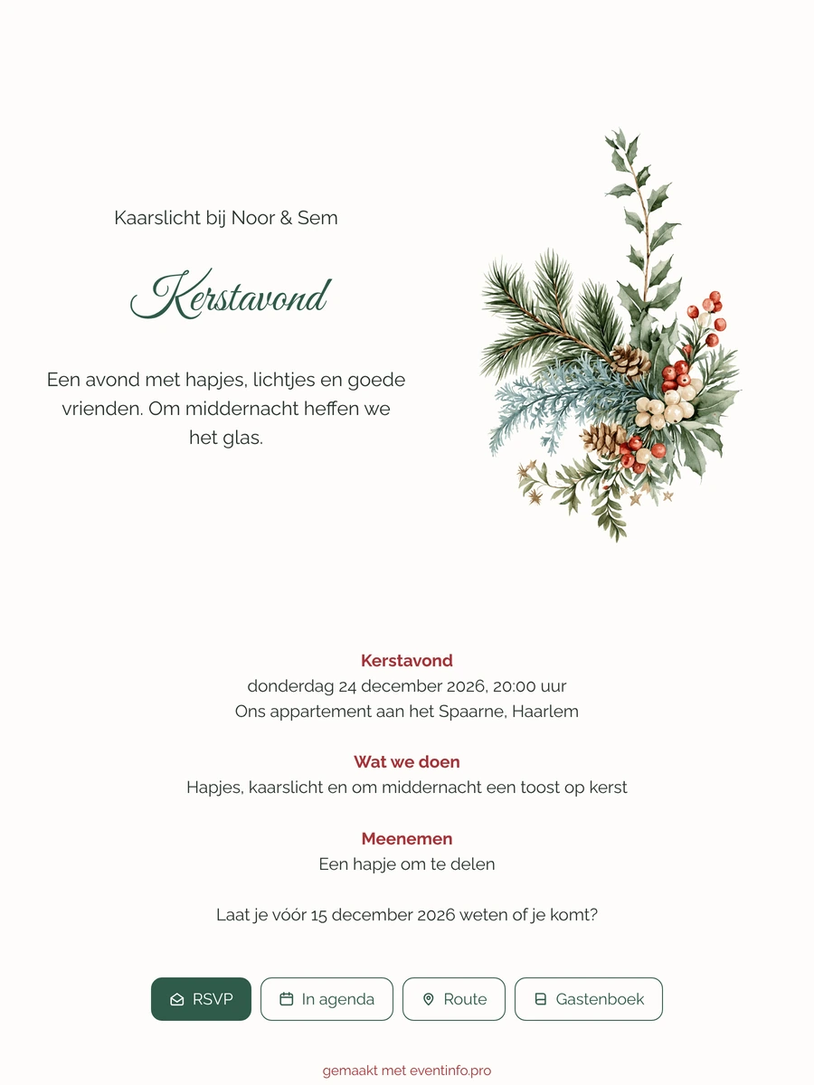 Kerstuitnodiging met wintertak in aquarel maken