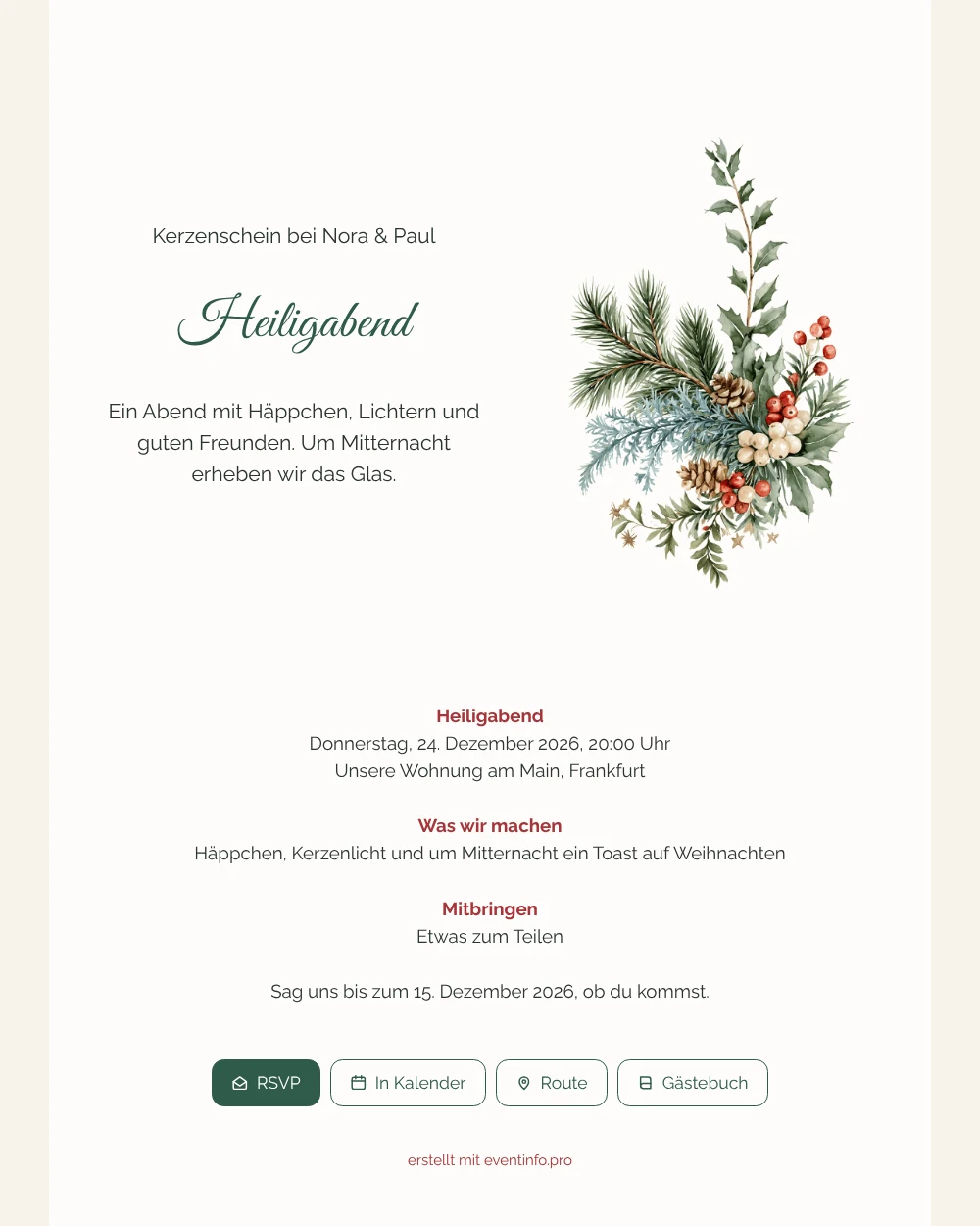 Weihnachtseinladung mit Winterzweig in Aquarell gestalten &ndash; Beispiel 1