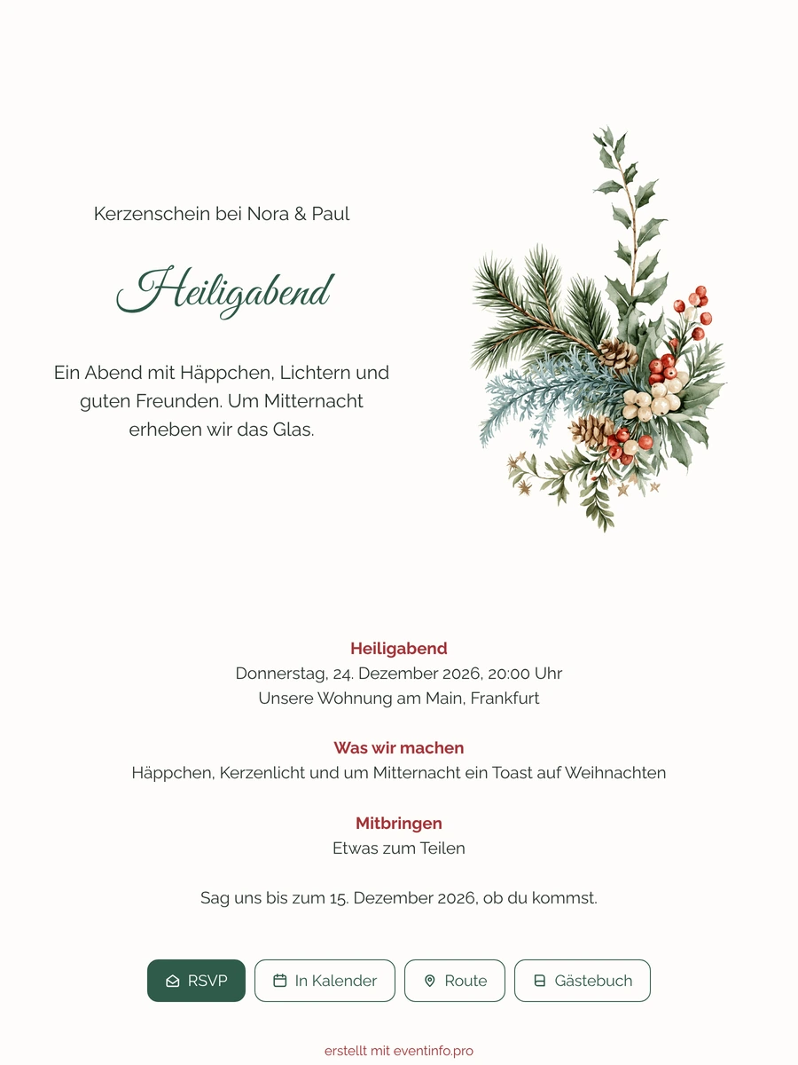 Weihnachtseinladung mit Winterzweig in Aquarell gestalten