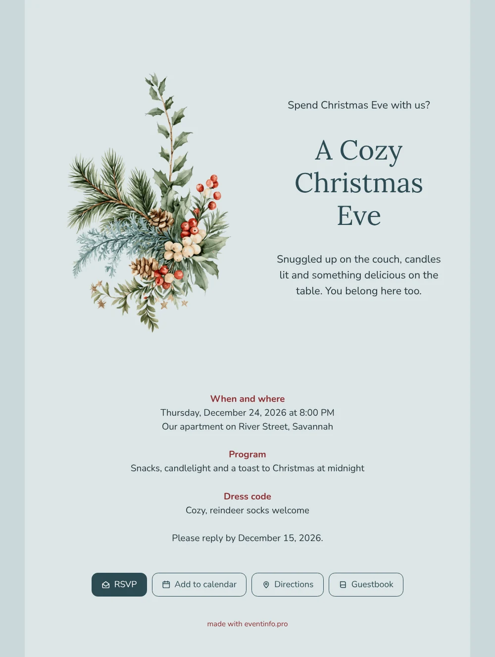Send a cozy ice blue Christmas invitation &ndash; example 1