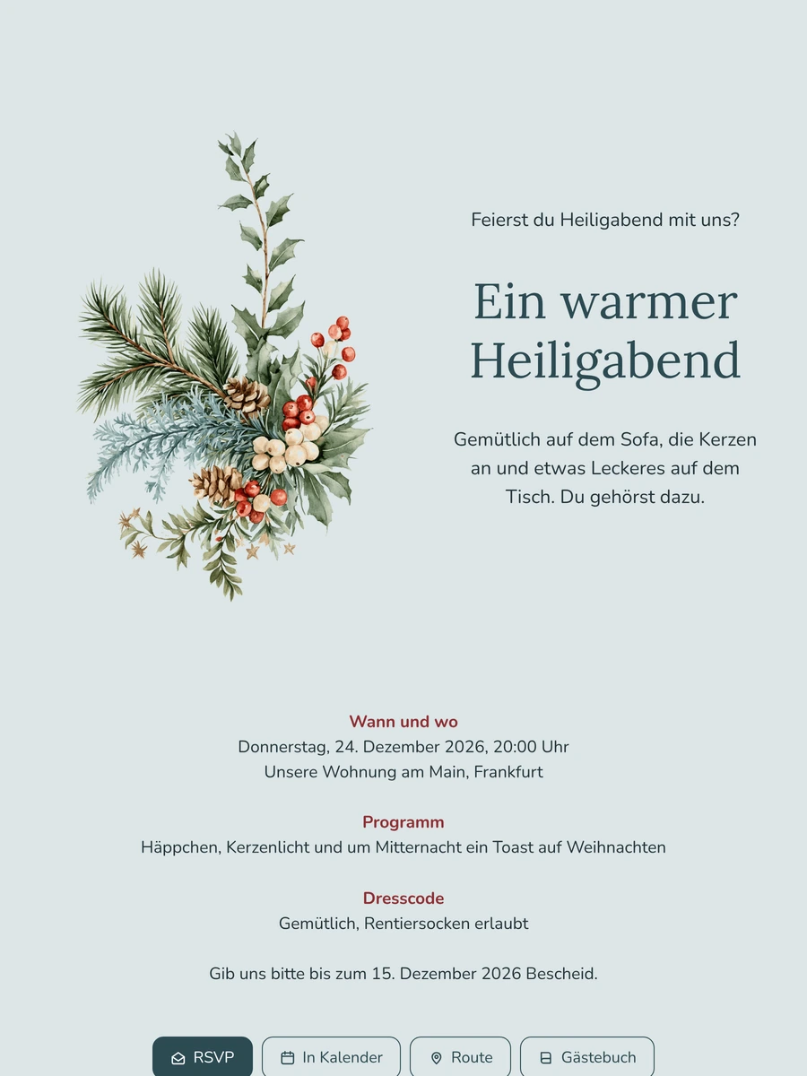 Gemütliche Weihnachtseinladung in Eisblau versenden