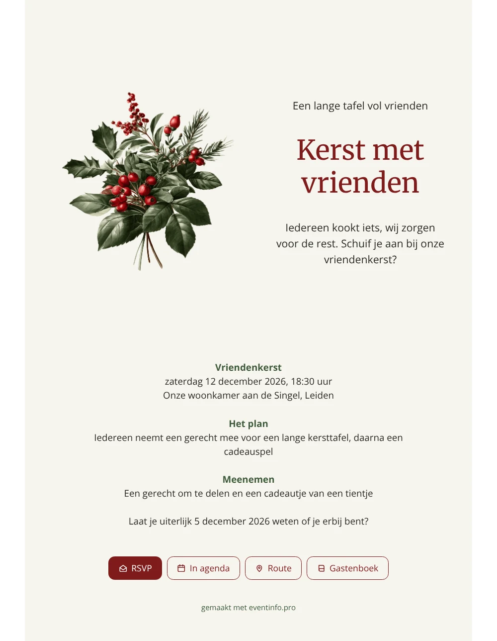 Kerstuitnodiging voor een vriendendiner maken &ndash; voorbeeld 1