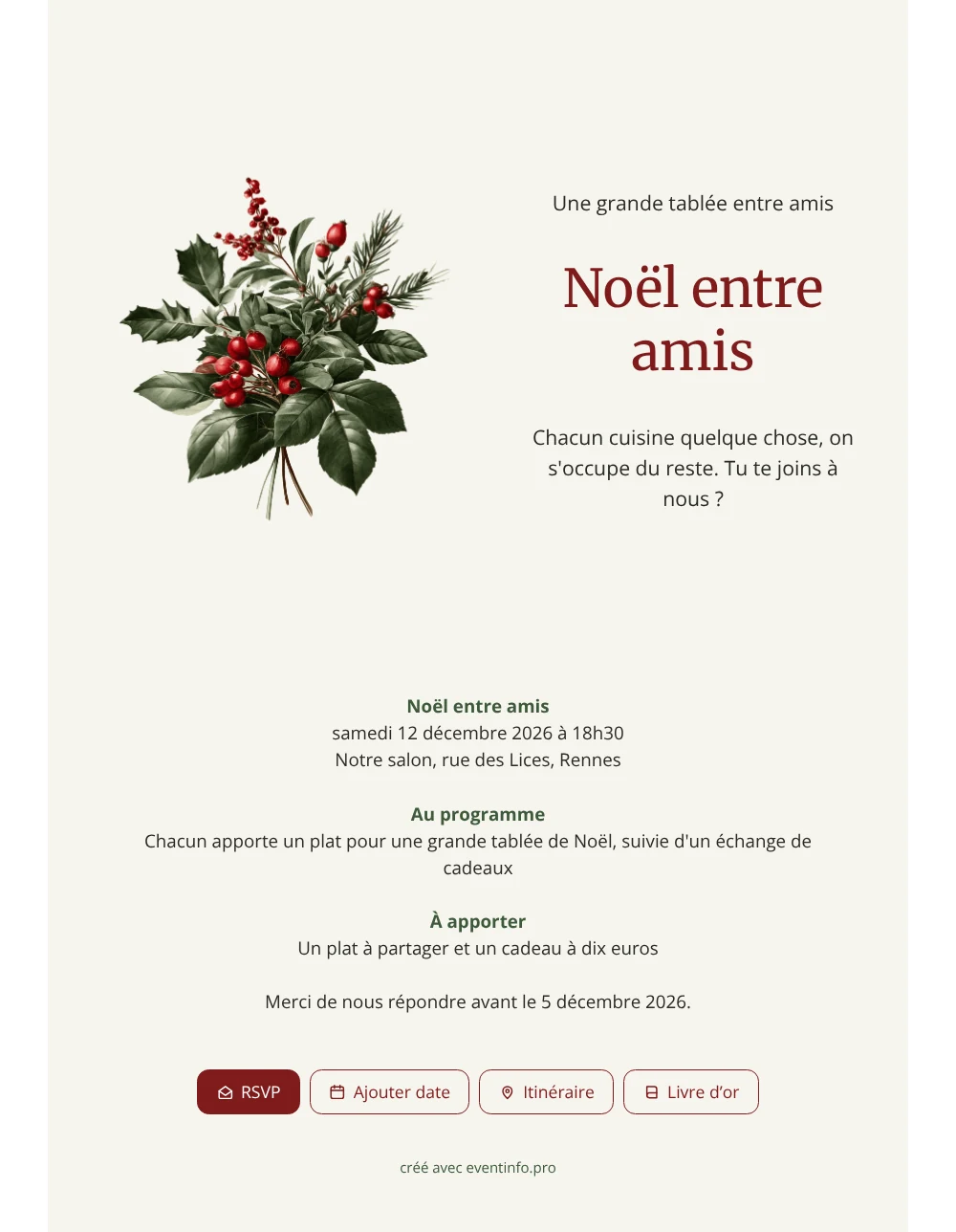 Créer une invitation au bouquet de houx &ndash; exemple 1
