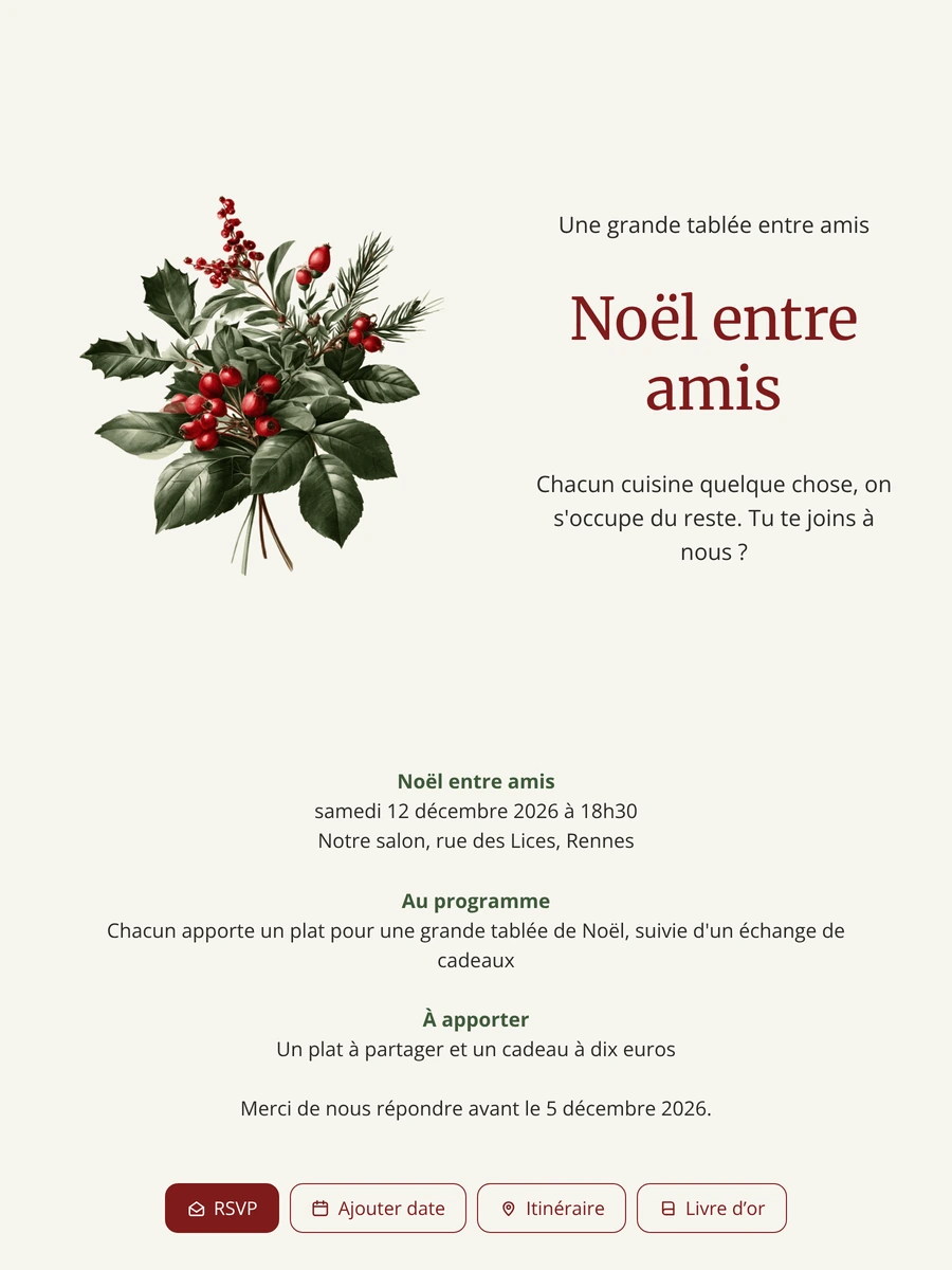 Créer une invitation au bouquet de houx
