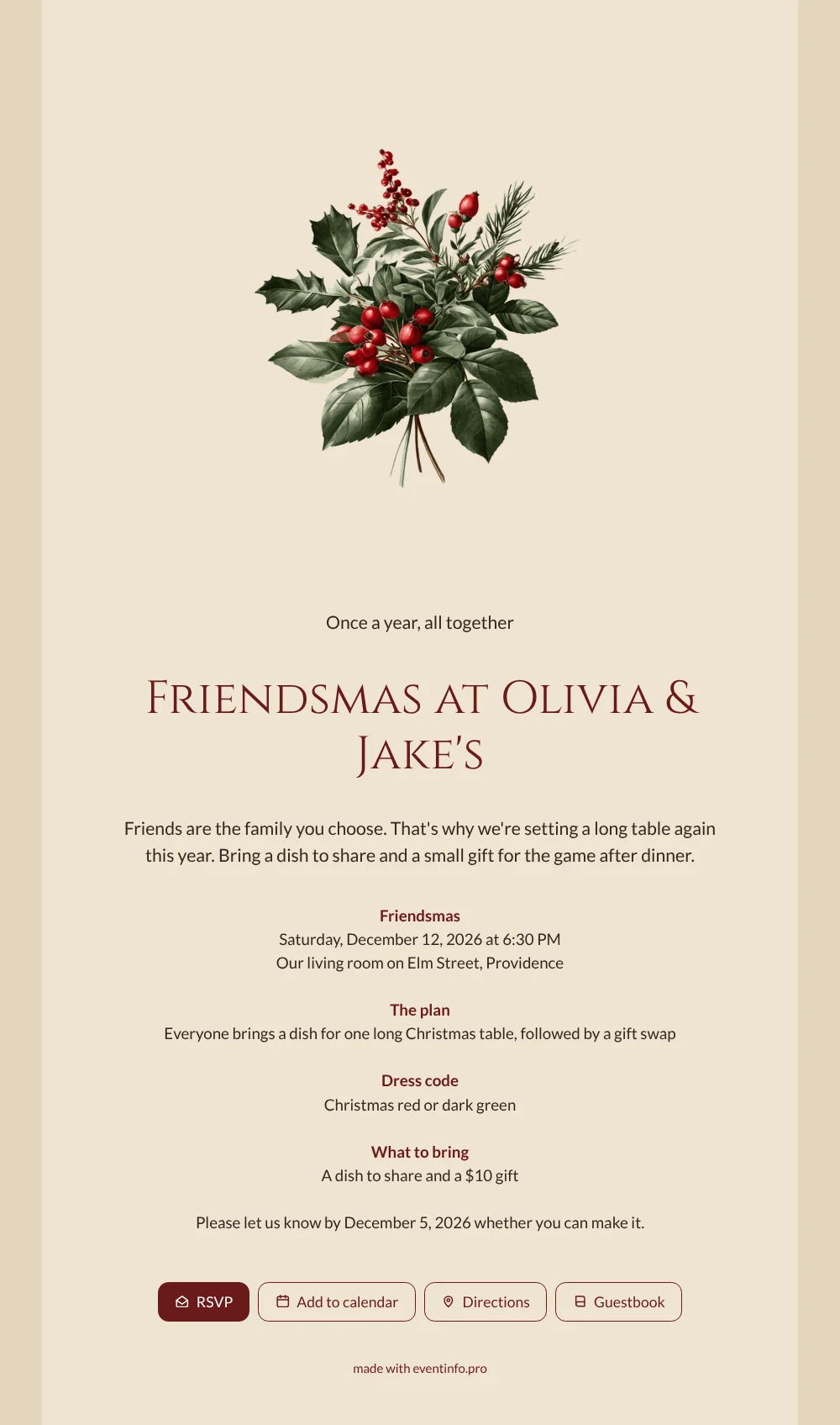 Create a Friendsmas invitation with holly &ndash; example 1