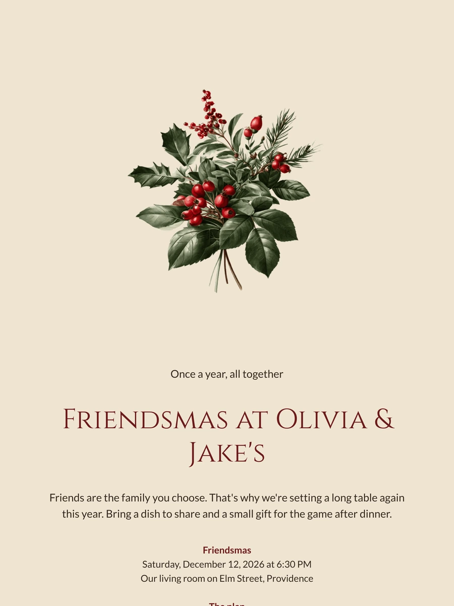 Create a Friendsmas invitation with holly
