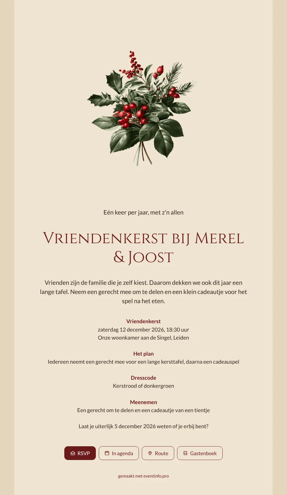 Maak een vriendenkerst-uitnodiging met hulst &ndash; voorbeeld 1