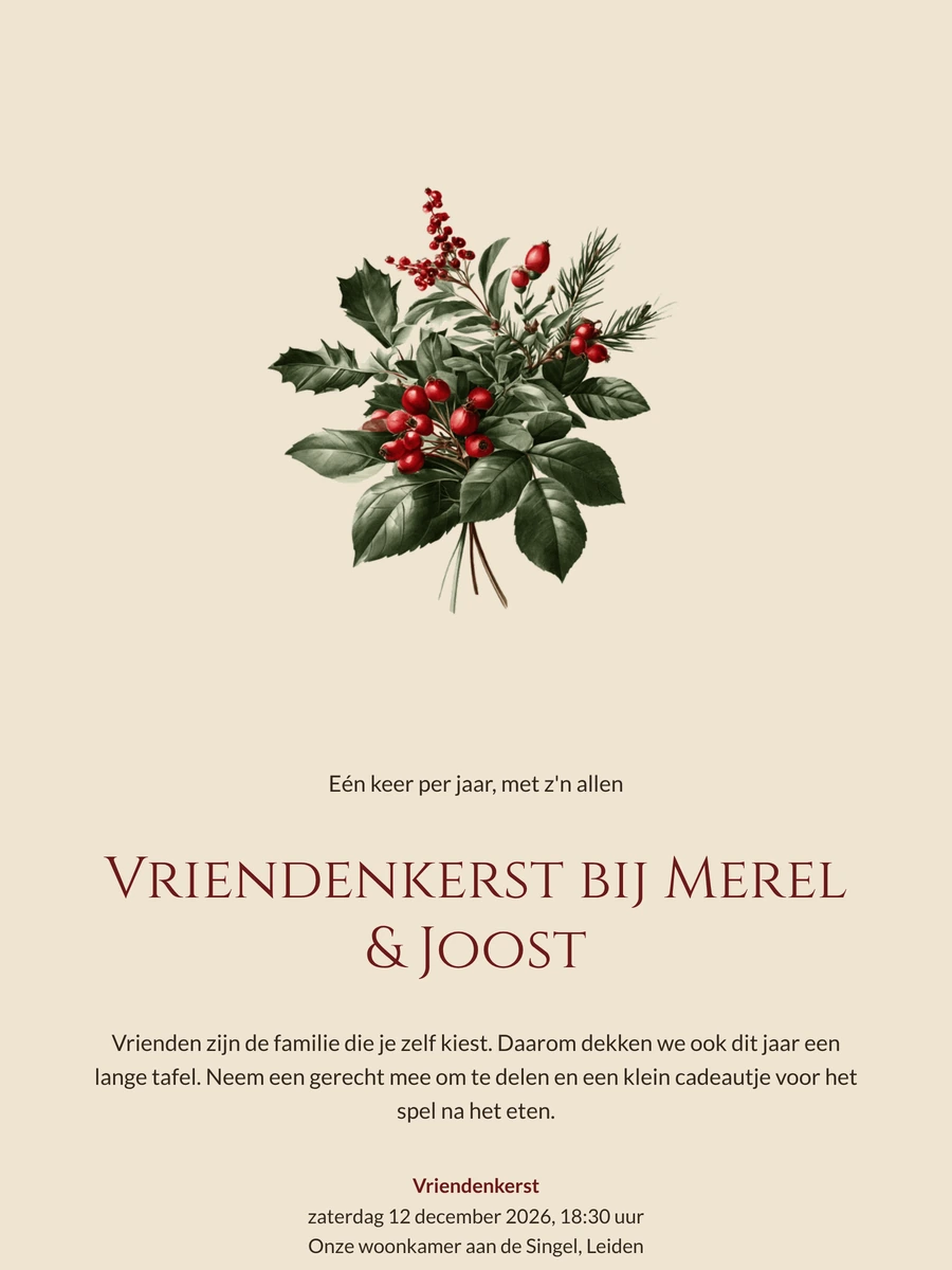 Maak een vriendenkerst-uitnodiging met hulst
