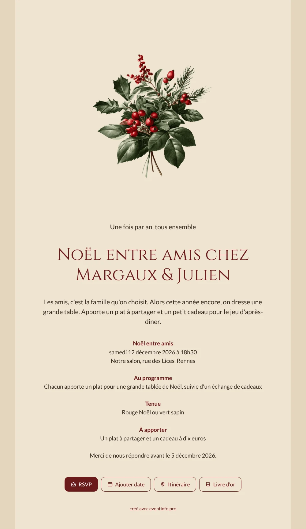 Créez votre invitation de Noël au houx &ndash; exemple 1