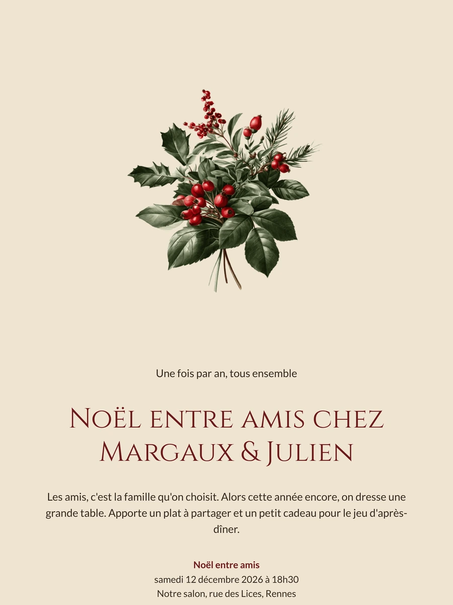 Créez votre invitation de Noël au houx